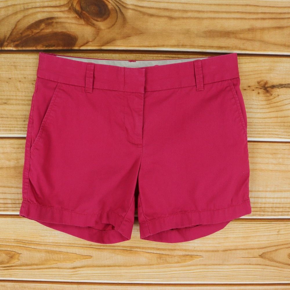 J. Crew Chino Short Womens 00 Dark Pink 100% Cotton Broken-In Pockets Belt Loops